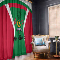 Maldives National Flag and Emblem Window Curtain with Green Red White Colorblock Design