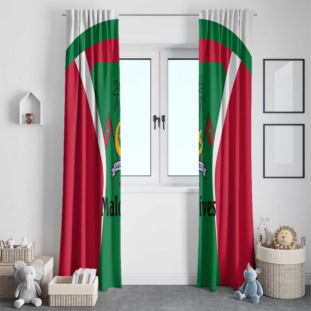 Maldives National Flag and Emblem Window Curtain with Green Red White Colorblock Design