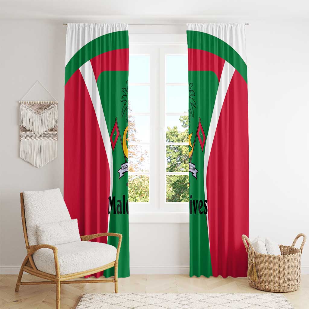 Maldives National Flag and Emblem Window Curtain with Green Red White Colorblock Design