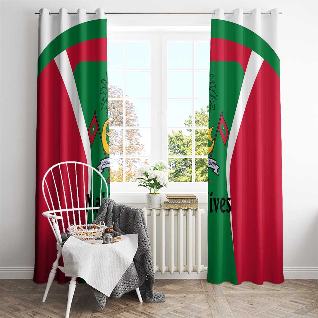 Maldives National Flag and Emblem Window Curtain with Green Red White Colorblock Design