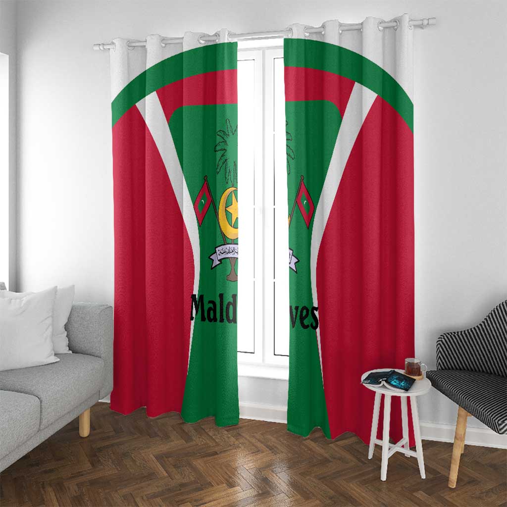 Maldives National Flag and Emblem Window Curtain with Green Red White Colorblock Design