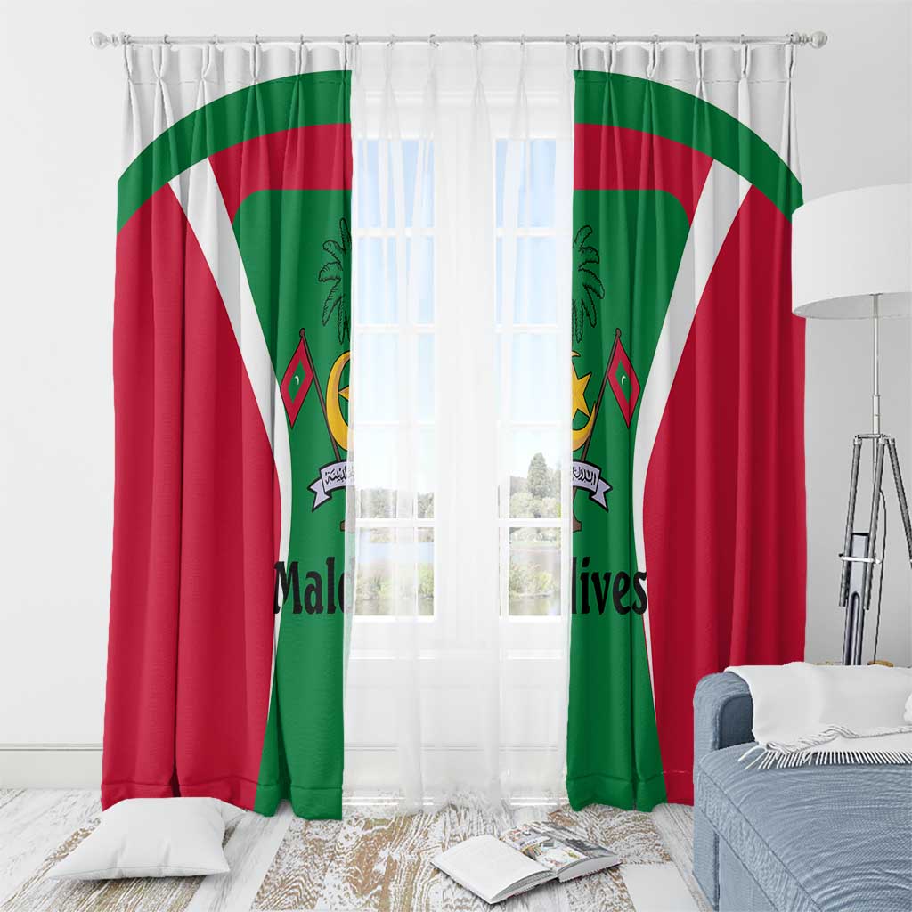 Maldives National Flag and Emblem Window Curtain with Green Red White Colorblock Design