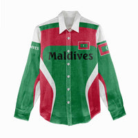 Maldives National Flag and Emblem Women Casual Shirt with Green Red White Colorblock Design