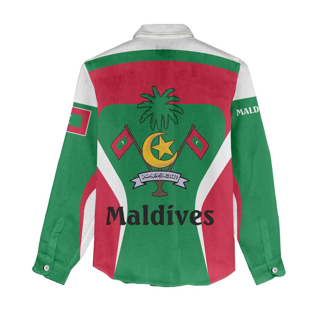 Maldives National Flag and Emblem Women Casual Shirt with Green Red White Colorblock Design