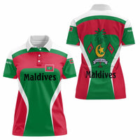 Maldives National Flag and Emblem Women Polo Shirt with Green Red White Colorblock Design
