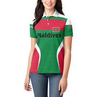 Maldives National Flag and Emblem Women Polo Shirt with Green Red White Colorblock Design
