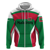 Maldives National Flag and Emblem Zip Hoodie with Green Red White Colorblock Design