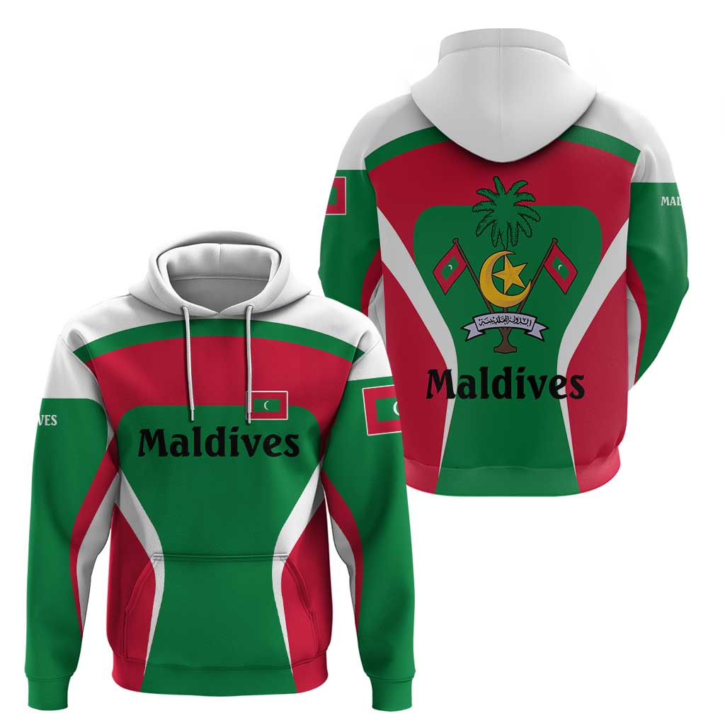 Maldives National Flag and Emblem Zip Hoodie with Green Red White Colorblock Design