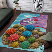 Maldives Coral Reef Ocean Print Area Rug with Underwater Pastel Blue and Purple Design