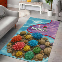 Maldives Coral Reef Ocean Print Area Rug with Underwater Pastel Blue and Purple Design