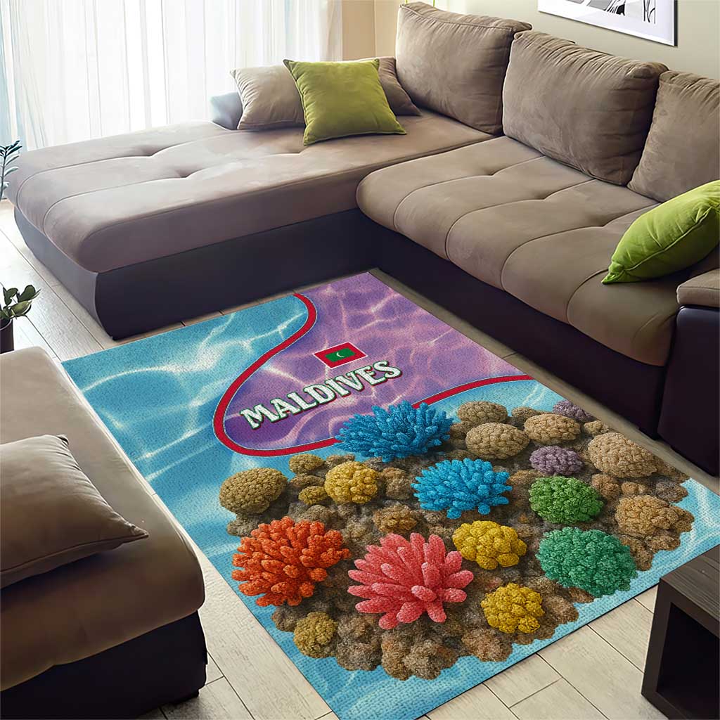 Maldives Coral Reef Ocean Print Area Rug with Underwater Pastel Blue and Purple Design