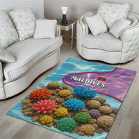 Maldives Coral Reef Ocean Print Area Rug with Underwater Pastel Blue and Purple Design