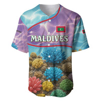 Maldives Coral Reef Ocean Print Baseball Jersey with Underwater Pastel Blue and Purple Design