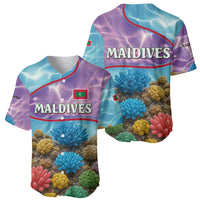 Maldives Coral Reef Ocean Print Baseball Jersey with Underwater Pastel Blue and Purple Design