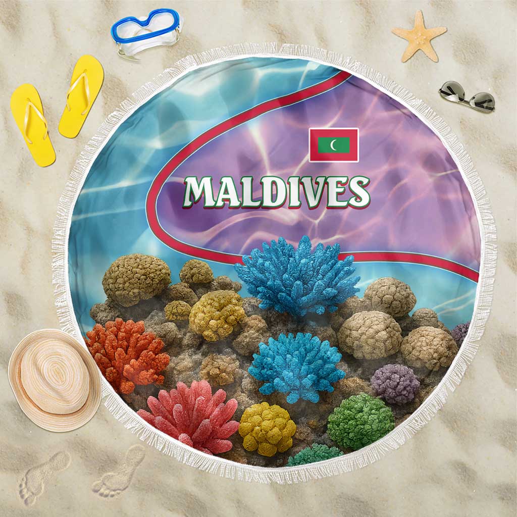 Maldives Coral Reef Ocean Print Beach Blanket with Underwater Pastel Blue and Purple Design