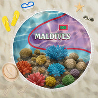 Maldives Coral Reef Ocean Print Beach Blanket with Underwater Pastel Blue and Purple Design