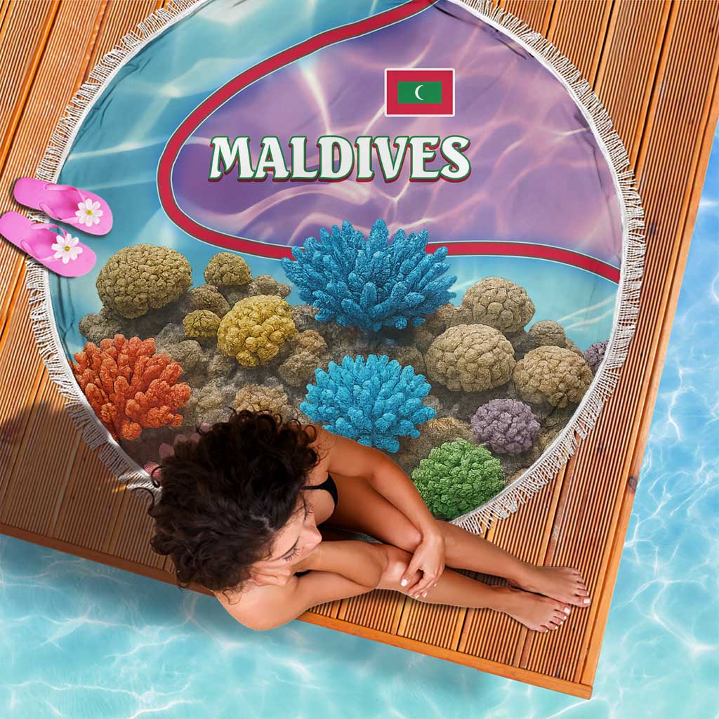 Maldives Coral Reef Ocean Print Beach Blanket with Underwater Pastel Blue and Purple Design