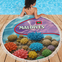 Maldives Coral Reef Ocean Print Beach Blanket with Underwater Pastel Blue and Purple Design