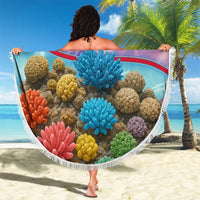 Maldives Coral Reef Ocean Print Beach Blanket with Underwater Pastel Blue and Purple Design