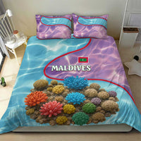 Maldives Coral Reef Ocean Print Bedding Set with Underwater Pastel Blue and Purple Design