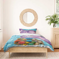 Maldives Coral Reef Ocean Print Bedding Set with Underwater Pastel Blue and Purple Design