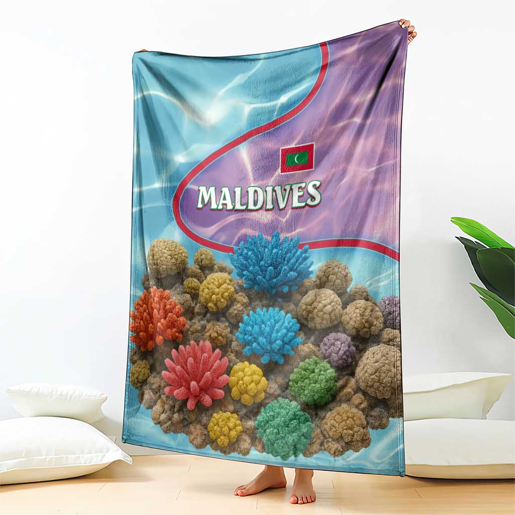 Maldives Coral Reef Ocean Print Blanket with Underwater Pastel Blue and Purple Design