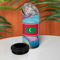 Maldives Coral Reef Ocean Print 4 in 1 Can Cooler Tumbler with Underwater Pastel Blue and Purple Design