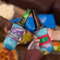 Maldives Coral Reef Ocean Print 4 in 1 Can Cooler Tumbler with Underwater Pastel Blue and Purple Design