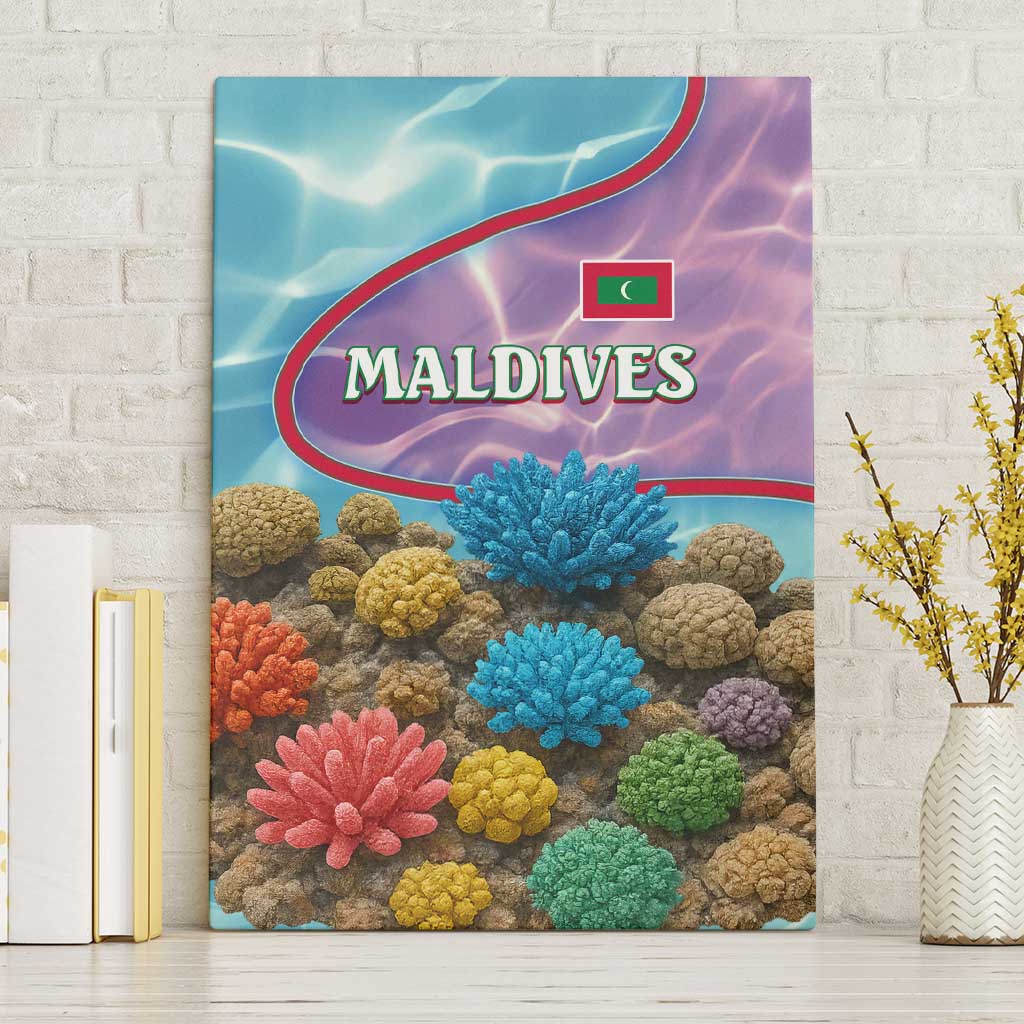 Maldives Coral Reef Ocean Print Canvas Wall Art with Underwater Pastel Blue and Purple Design