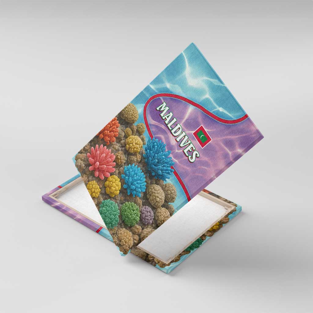 Maldives Coral Reef Ocean Print Canvas Wall Art with Underwater Pastel Blue and Purple Design