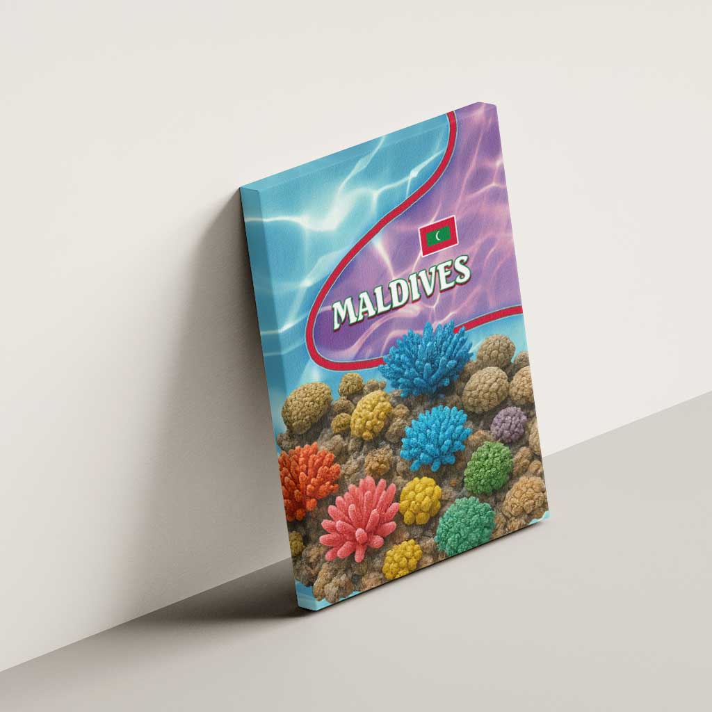 Maldives Coral Reef Ocean Print Canvas Wall Art with Underwater Pastel Blue and Purple Design