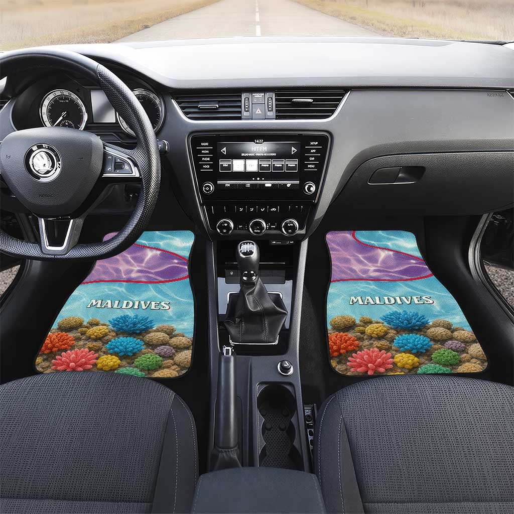 Maldives Coral Reef Ocean Print Car Mats with Underwater Pastel Blue and Purple Design