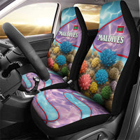 Maldives Coral Reef Ocean Print Car Seat Cover with Underwater Pastel Blue and Purple Design