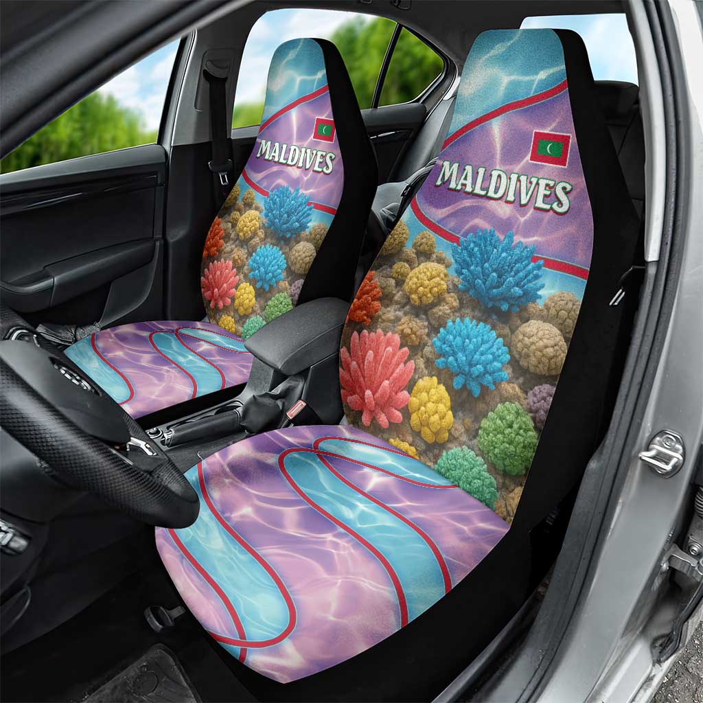 Maldives Coral Reef Ocean Print Car Seat Cover with Underwater Pastel Blue and Purple Design