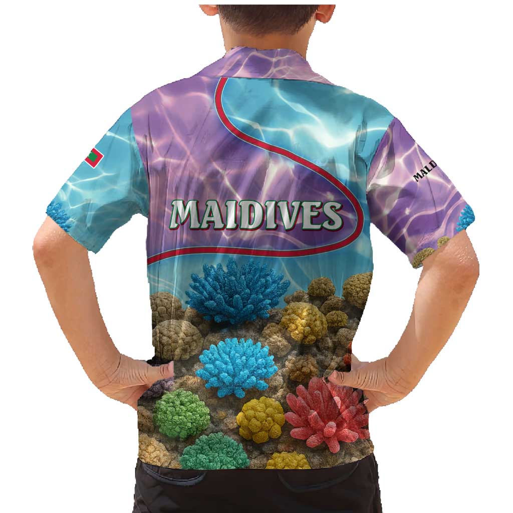 Maldives Coral Reef Ocean Print Family Matching Mermaid Dress and Hawaiian Shirt with Underwater Pastel Blue and Purple Design