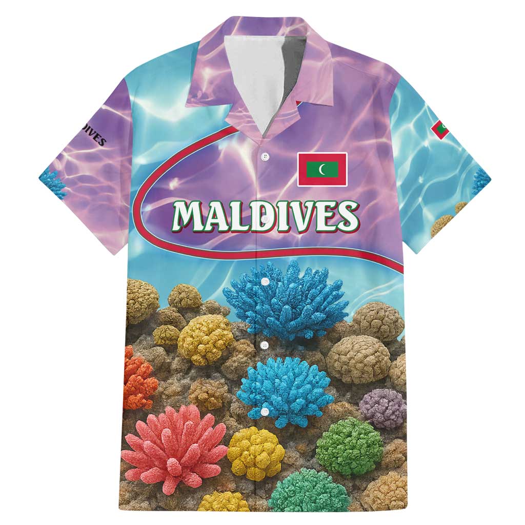 Maldives Coral Reef Ocean Print Family Matching Mermaid Dress and Hawaiian Shirt with Underwater Pastel Blue and Purple Design