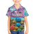 Maldives Coral Reef Ocean Print Family Matching Off Shoulder Maxi Dress and Hawaiian Shirt with Underwater Pastel Blue and Purple Design