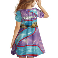 Maldives Coral Reef Ocean Print Family Matching Summer Maxi Dress and Hawaiian Shirt with Underwater Pastel Blue and Purple Design