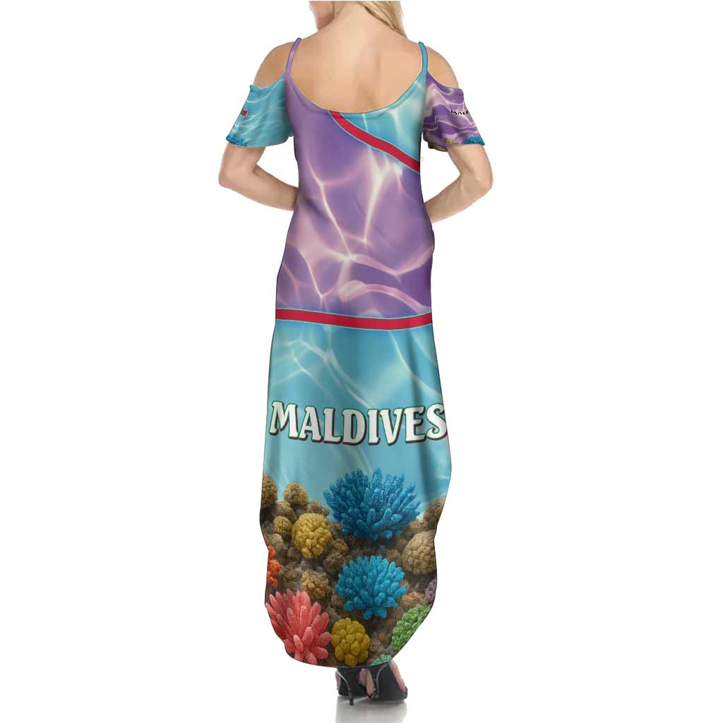 Maldives Coral Reef Ocean Print Family Matching Summer Maxi Dress and Hawaiian Shirt with Underwater Pastel Blue and Purple Design