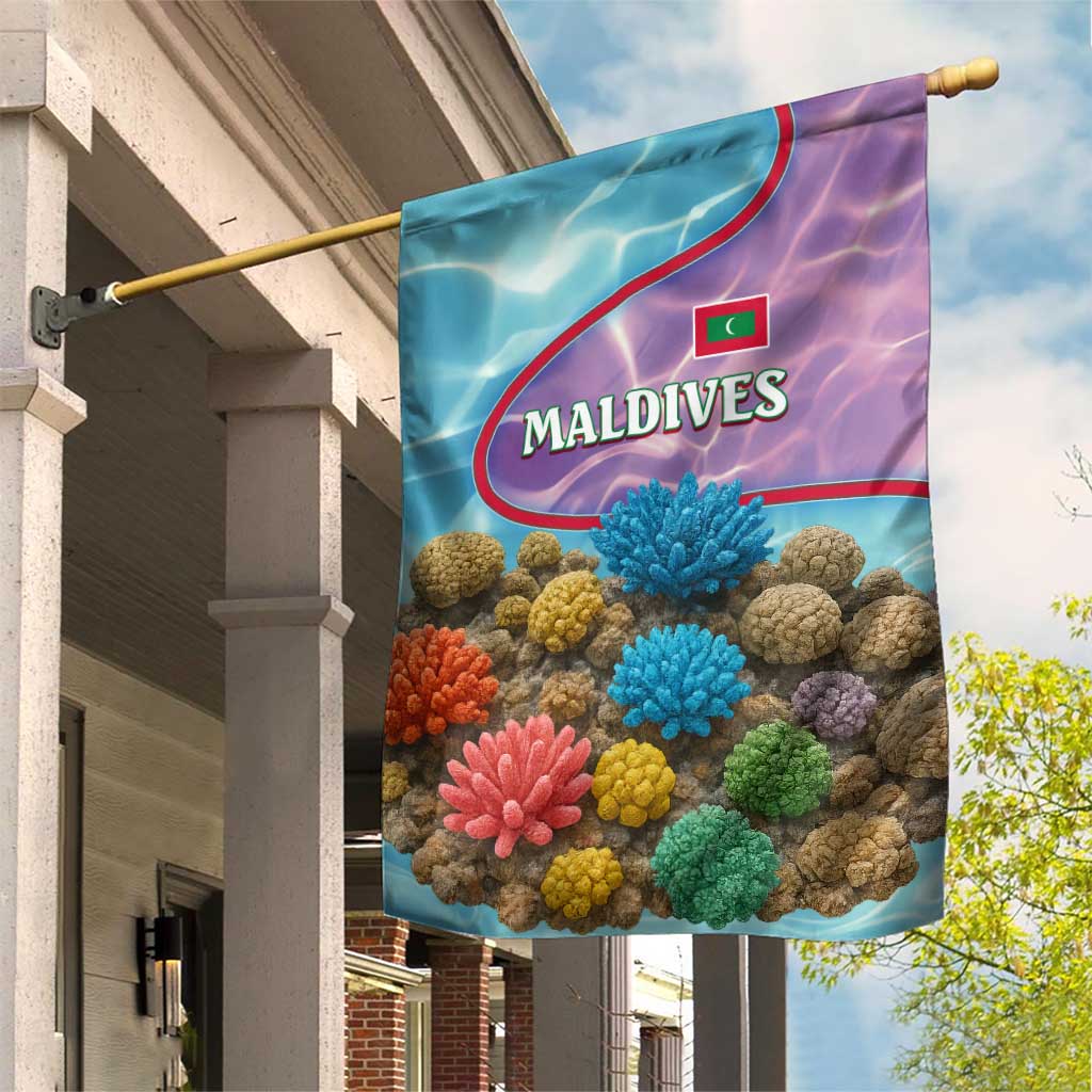 Maldives Coral Reef Ocean Print Garden Flag with Underwater Pastel Blue and Purple Design