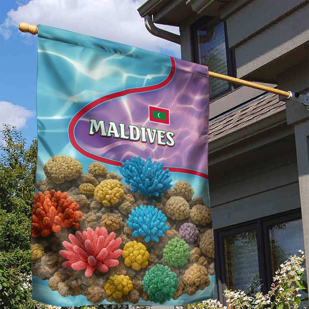 Maldives Coral Reef Ocean Print Garden Flag with Underwater Pastel Blue and Purple Design