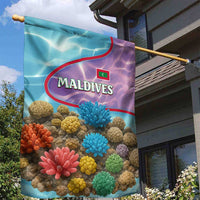 Maldives Coral Reef Ocean Print Garden Flag with Underwater Pastel Blue and Purple Design
