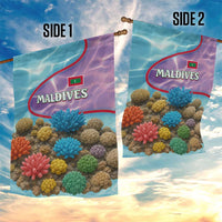 Maldives Coral Reef Ocean Print Garden Flag with Underwater Pastel Blue and Purple Design