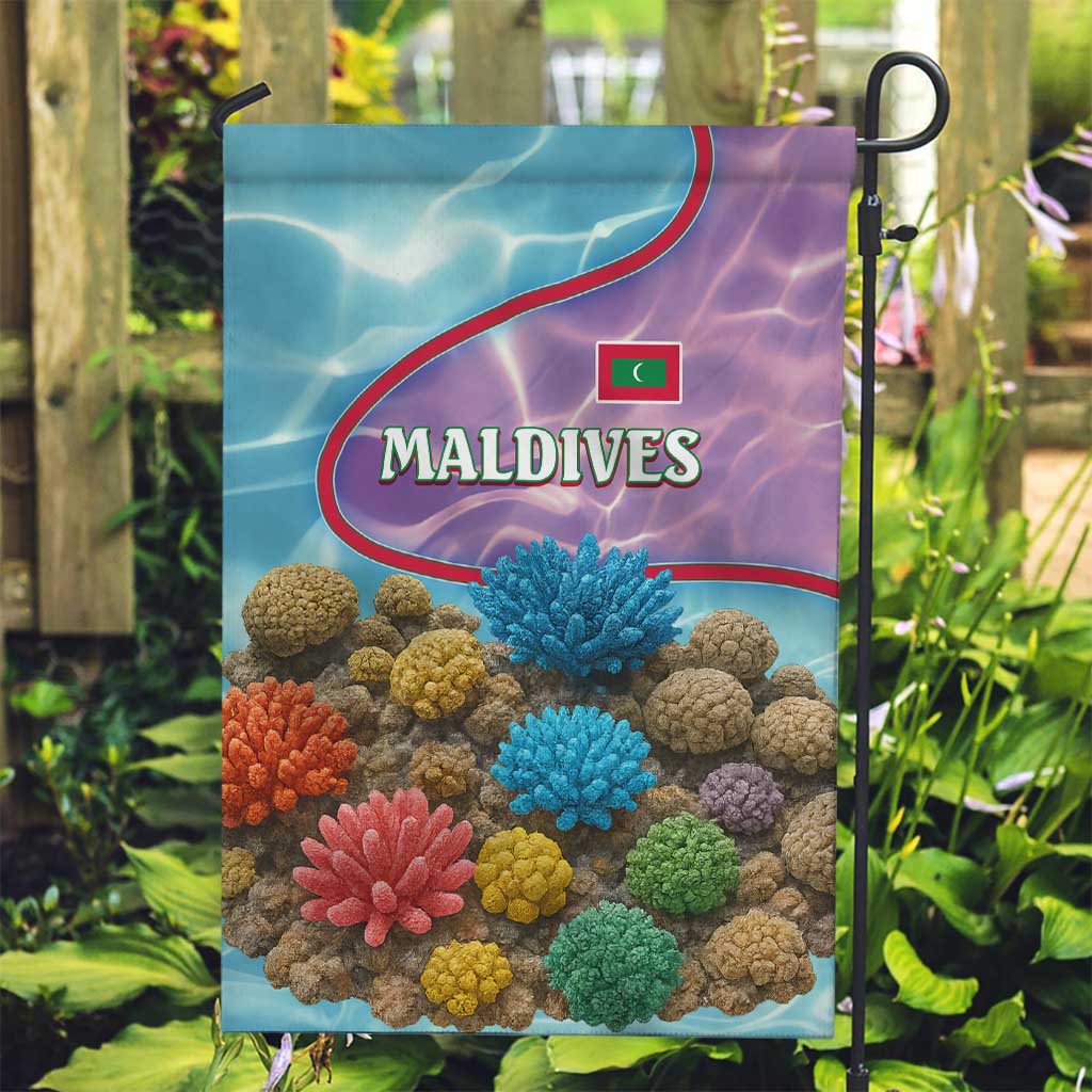 Maldives Coral Reef Ocean Print Garden Flag with Underwater Pastel Blue and Purple Design