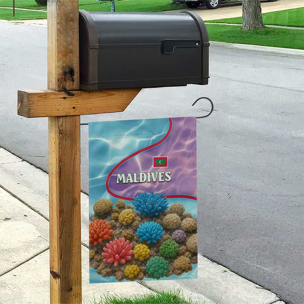 Maldives Coral Reef Ocean Print Garden Flag with Underwater Pastel Blue and Purple Design