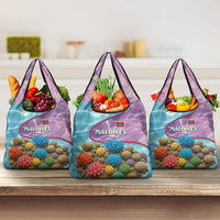 Maldives Coral Reef Ocean Print Grocery Bag with Underwater Pastel Blue and Purple Design