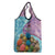 Maldives Coral Reef Ocean Print Grocery Bag with Underwater Pastel Blue and Purple Design
