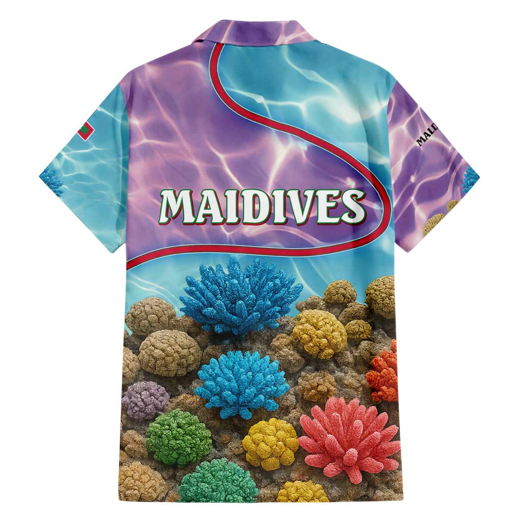 Maldives Coral Reef Ocean Print Hawaiian Shirt with Underwater Pastel Blue and Purple Design