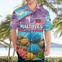 Maldives Coral Reef Ocean Print Hawaiian Shirt with Underwater Pastel Blue and Purple Design