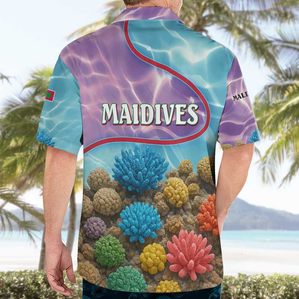 Maldives Coral Reef Ocean Print Hawaiian Shirt with Underwater Pastel Blue and Purple Design